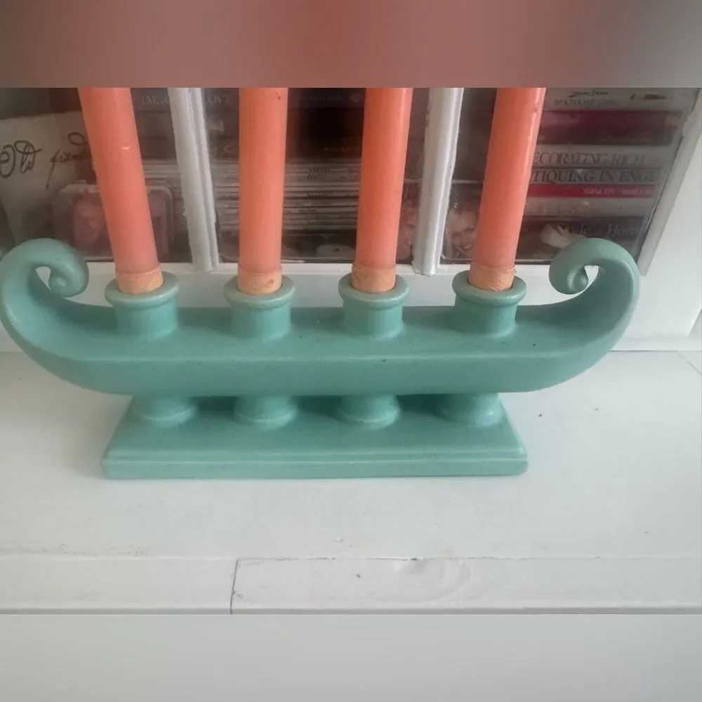 *RARE* VTG Turquoise Rum Rill Pottery Taper Candle Holder